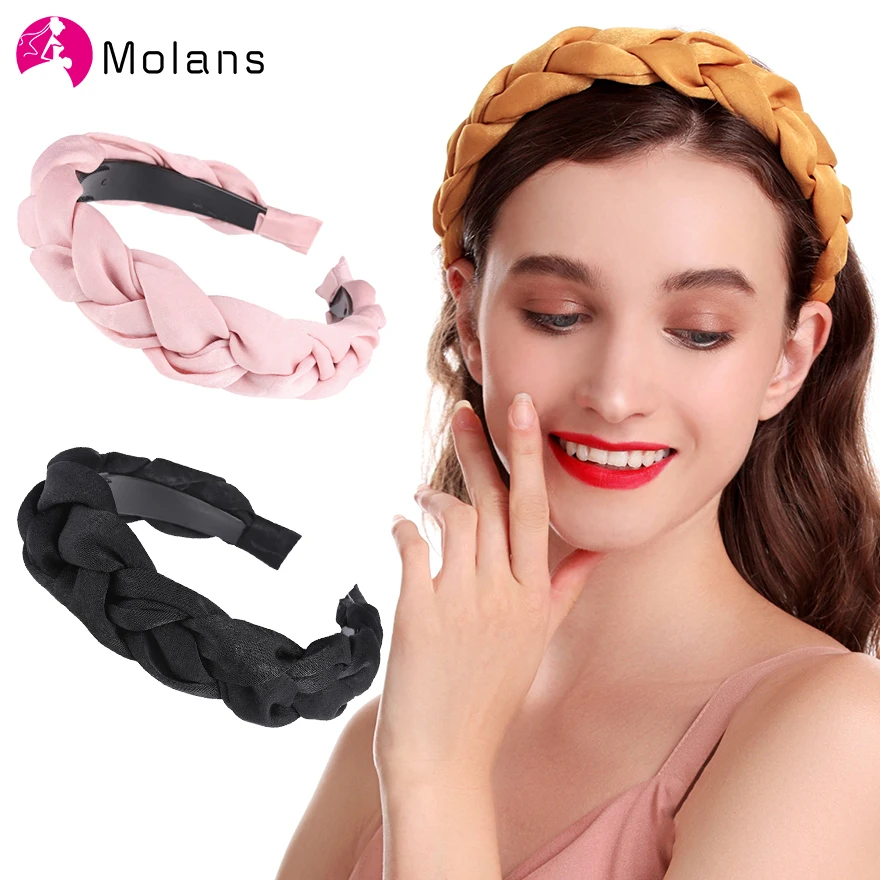 Molans White Satin Braided Headband New Crown Headbands for Women 4 CM Width Braided Aliceband Girls Black Matador Headband