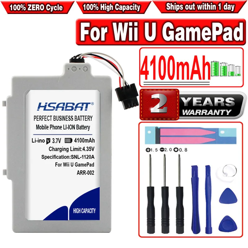 HSABAT 4100mAh Rechargeable Battery for Nintendo Wii U GamePad ARR 002