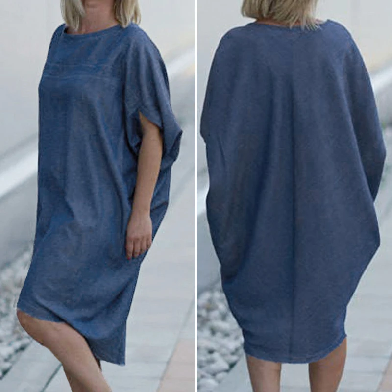 

VONDA 2019 Summer Dress Women Casual O Neck Denim Sundress Sexy Midi Loose Vintage Vestidos Party Dresses Beach Robe Femme Plus