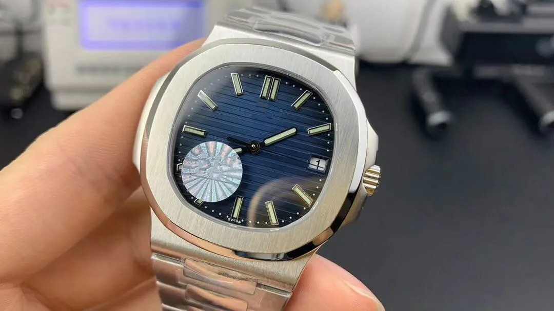 

NEW Factory Movement Engraved Nautilus PP Automatic Mechanical Stainless Steel Transparent Back Blue Dial Men Wrist Watches