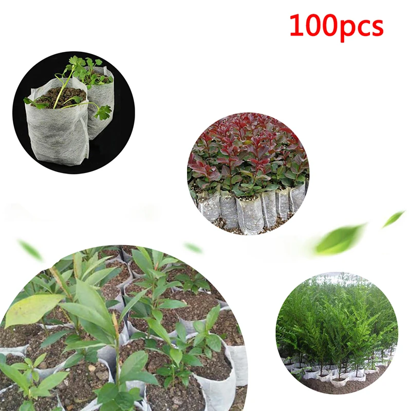 100pcs 8*10cm Biodegradable Non-woven Nursery Bags Plant Grow Bags Fabric Seedling Pots Eco-Friendly Aeration Planting Bags