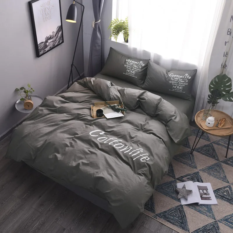 

Bedsheet bed set boys quilt cover quilt cover four-piece cotton pure cotton plain European simplicity