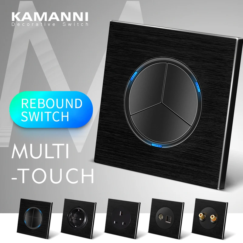 KAMANNILuxuryMetalBlackWallSwitchWithLEDPowerPushReset