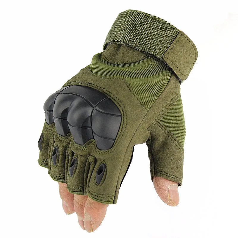 Green Half Finger Тактические перчатки, армейские военные резиновые перчатки на концах пальцев, охотничьи перчатки на полпальца/полный палец, мужские Противоскользящие велосипедные перчатки - Цвет: Green Half Finger
