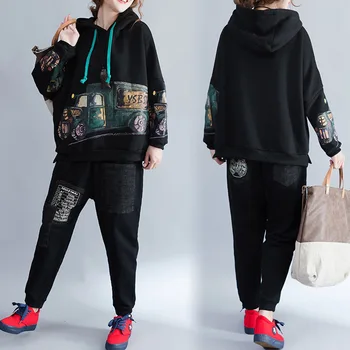 

2020 Winter Warm Fleece Tracksuit for Women Autumn Female Large Size Two-piece Sets Women's Plus Size Tops +pants Suits AA266S30