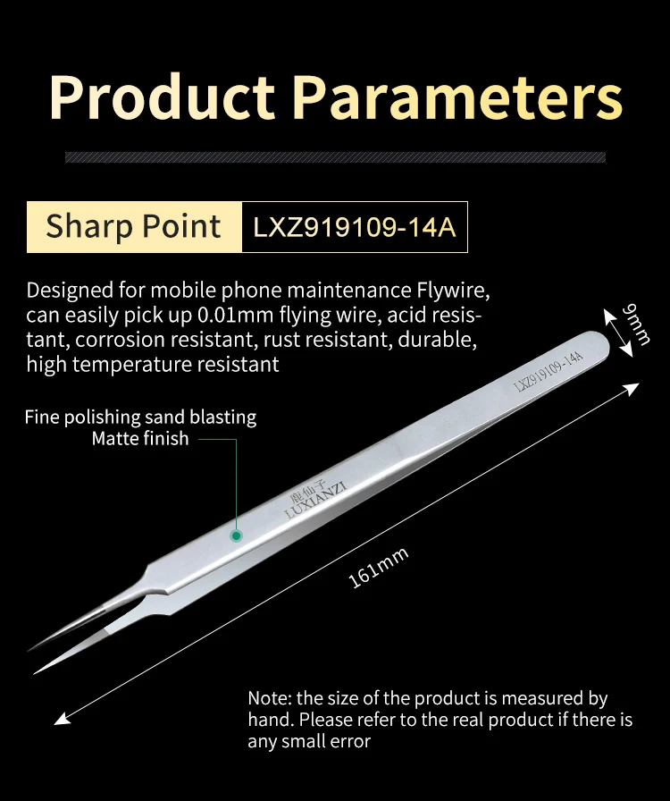 Description Picture 5 of itemLUXIANZI Ultra Thin Stainless Steel Tweezers for Fingerprint Flying Line Precision Industrial Tweezers Straight/Curved Hand Tool