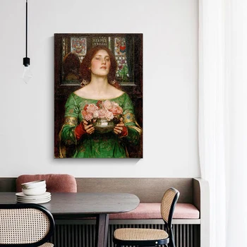 

Citon William Waterhouse《Gather Ye Rosebuds While Ye May》Canvas oil painting World Famous Artwork Picture Home Decoration