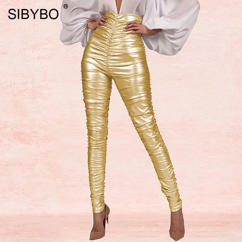 

SIBYBO High Waist Pleated Autumn Women Pants Fashion Skinny Sexy Pencil Pants Solid Winter Casual Trousers Women
