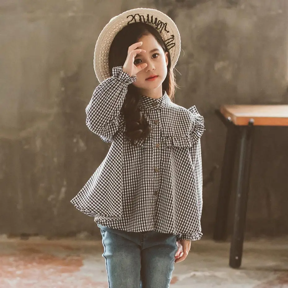 Blouse For Girls Plaid Pattern Blouse For Girls Casual Style Shirt For Girls Spring Autumn Girls Tank Tops 6 8 10 12 14 Year - Цвет: As Picture