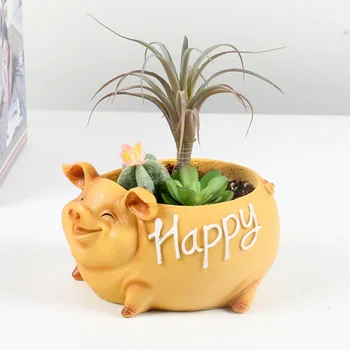 

4 Colors Little Animals Ceramic Succulent Plants Pot Pig Flower Pot Creative Desk Mini Ornament Garden Pots