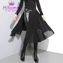 Уличная одежда Харадзюку, Регулируемая металлическая пряжка, черная, высокая талия, нестандартная плиссированная юбка, панк, готика, Saias Femininas