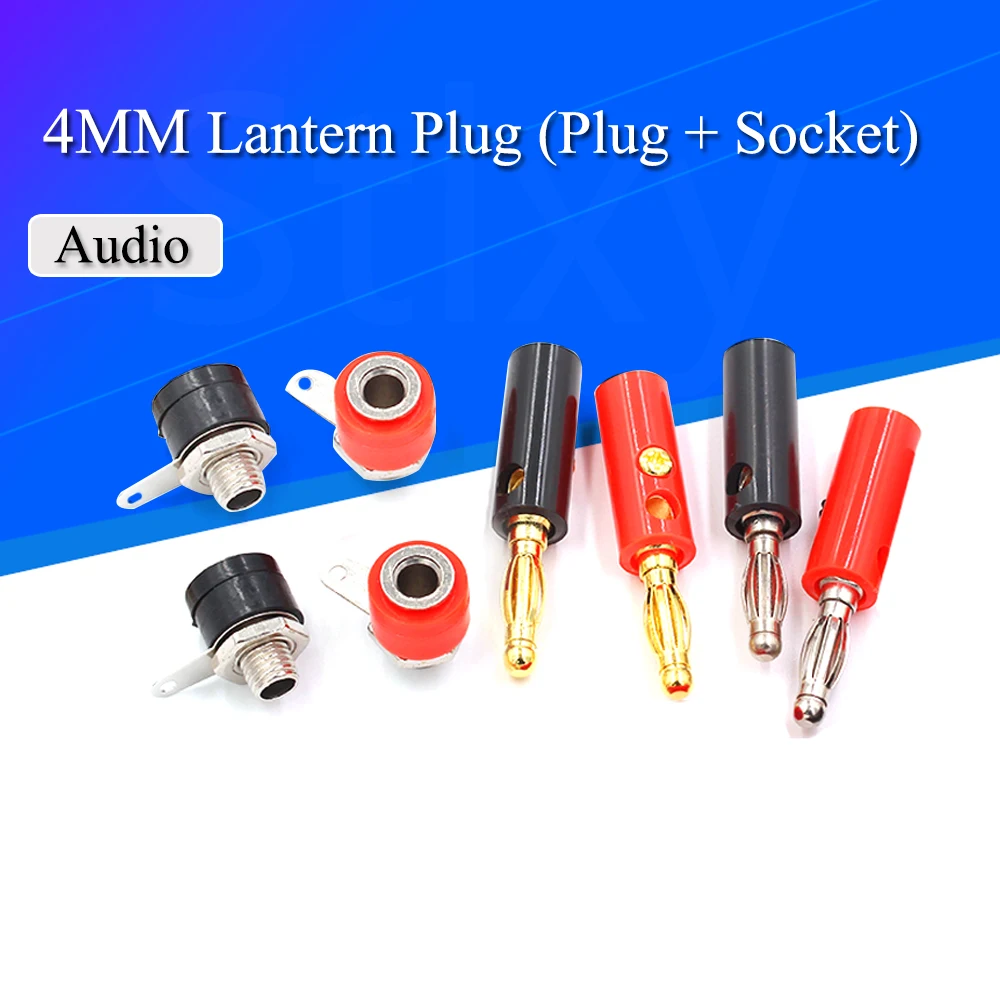 

10Pcs Audio Speaker Screw Banana Gold Plate Plugs Connectors 4mm Black Red Golden