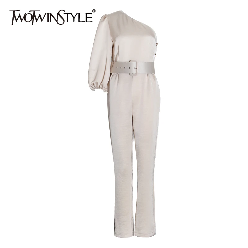 Женский комбинезон TWOTWINSTYLE весенний с воротником диагональным пышным рукавом на