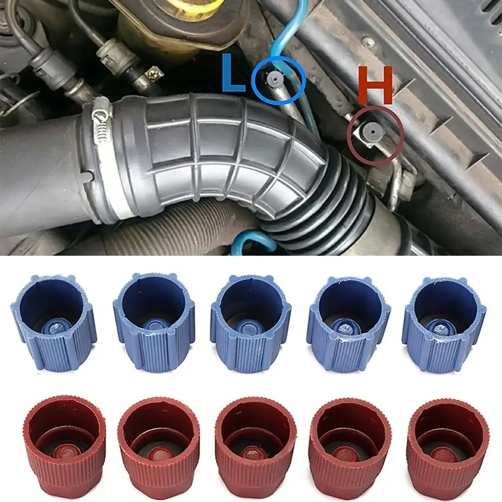10Pcs Car A/C System Charging Port Service CapR134a High Low Side ValveAdapter Dust CapRed Blue Car Air Conditioning