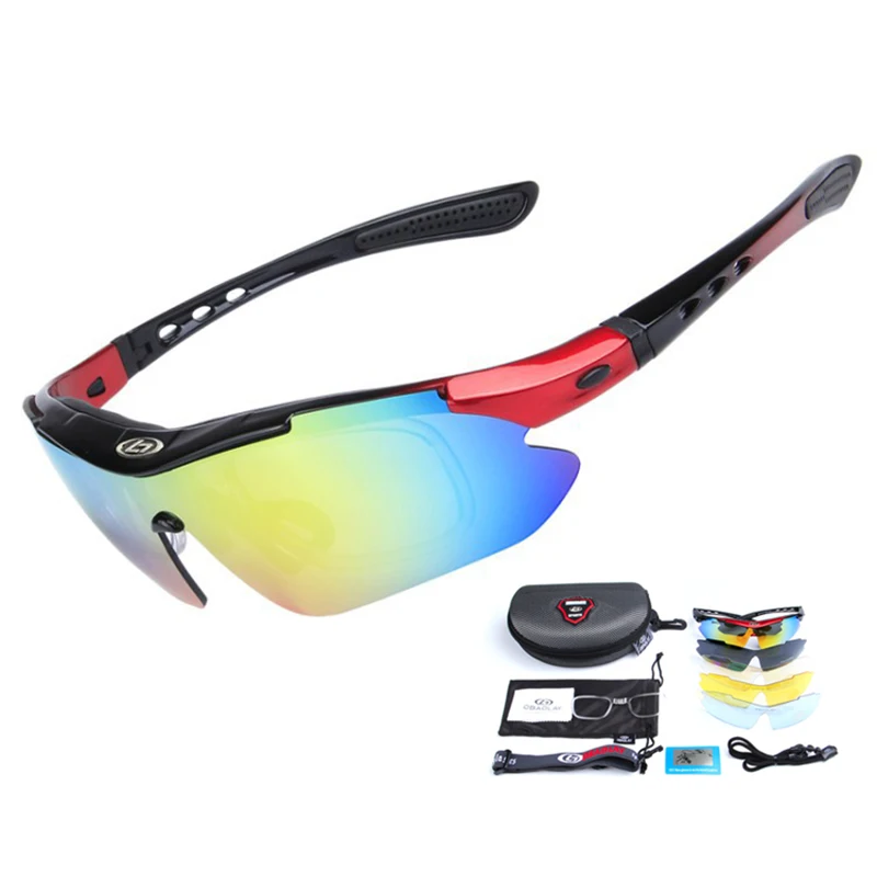 Поляризованные очки для рыбалки с 5 линзами, защита от ультрафиолетового излучения, солнцезащитные очки для рыбалки, походов, охоты, спортивные очки для велоспорта, кемпинга - Цвет: Red Black
