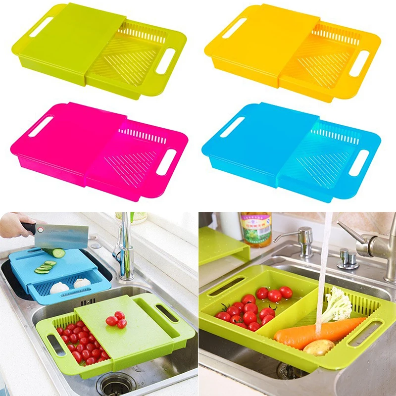 

New 3 In 1 MultiFunction Cutting Board Chopping Block Antibacterial Non-Slip Detachable Chopping Block With Rinse Drain Basket