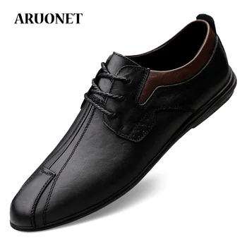 

AURONET Men's Casual Shoes Genuine Leather Soft Man Loafers Outdoor Driving Shoes Comfortable Wedding Party Mannen Schoenen