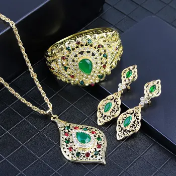 

Sunspicems Fashion Algerian Flower Jewelry Set for Women Gold Color Wedding Earring Necklace Bangle Afrian Bride Accessories