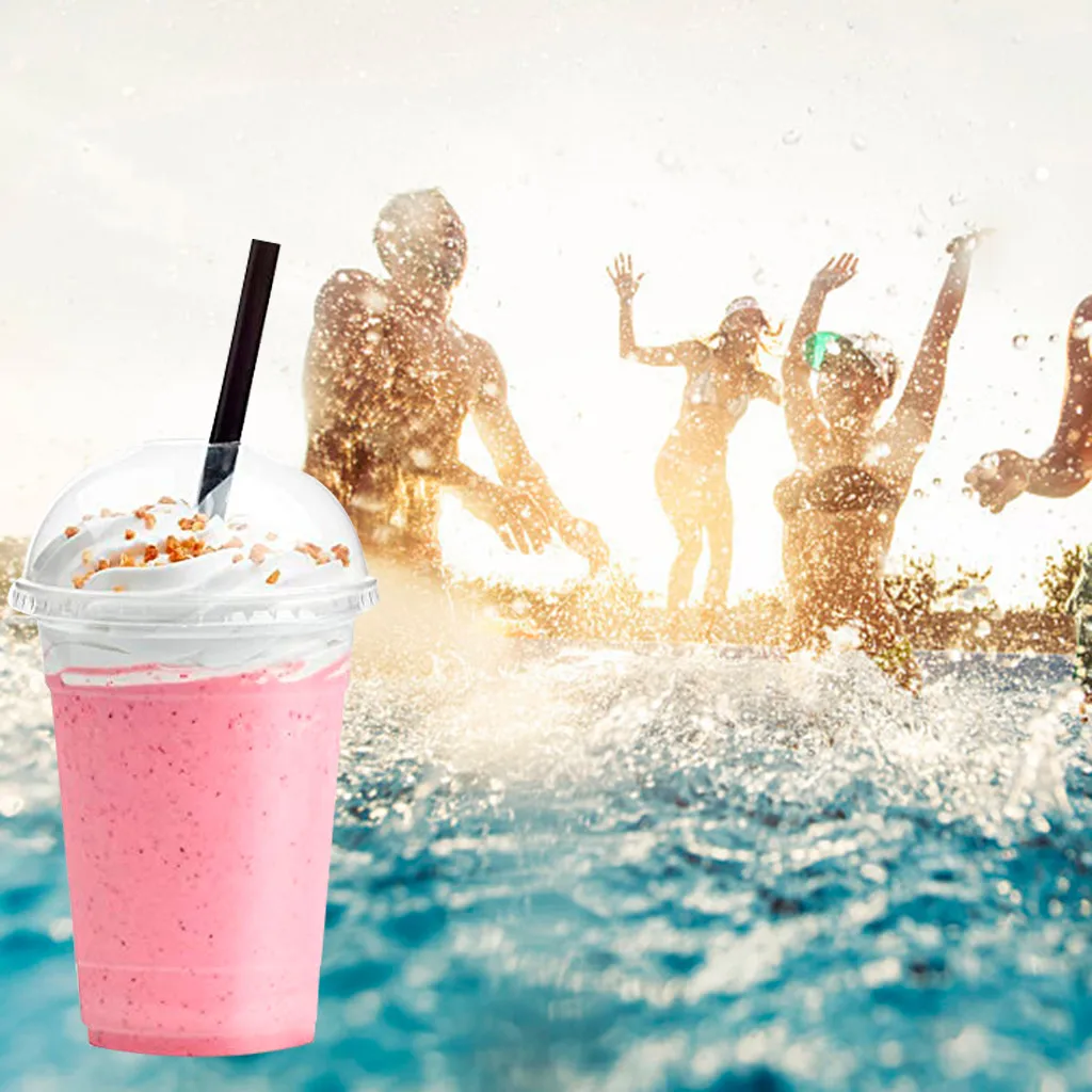 Disposable Plastic Cups With Dome Lid For Cold Iced Drink Coffee Tea Smoothie Soda Party Drinkware