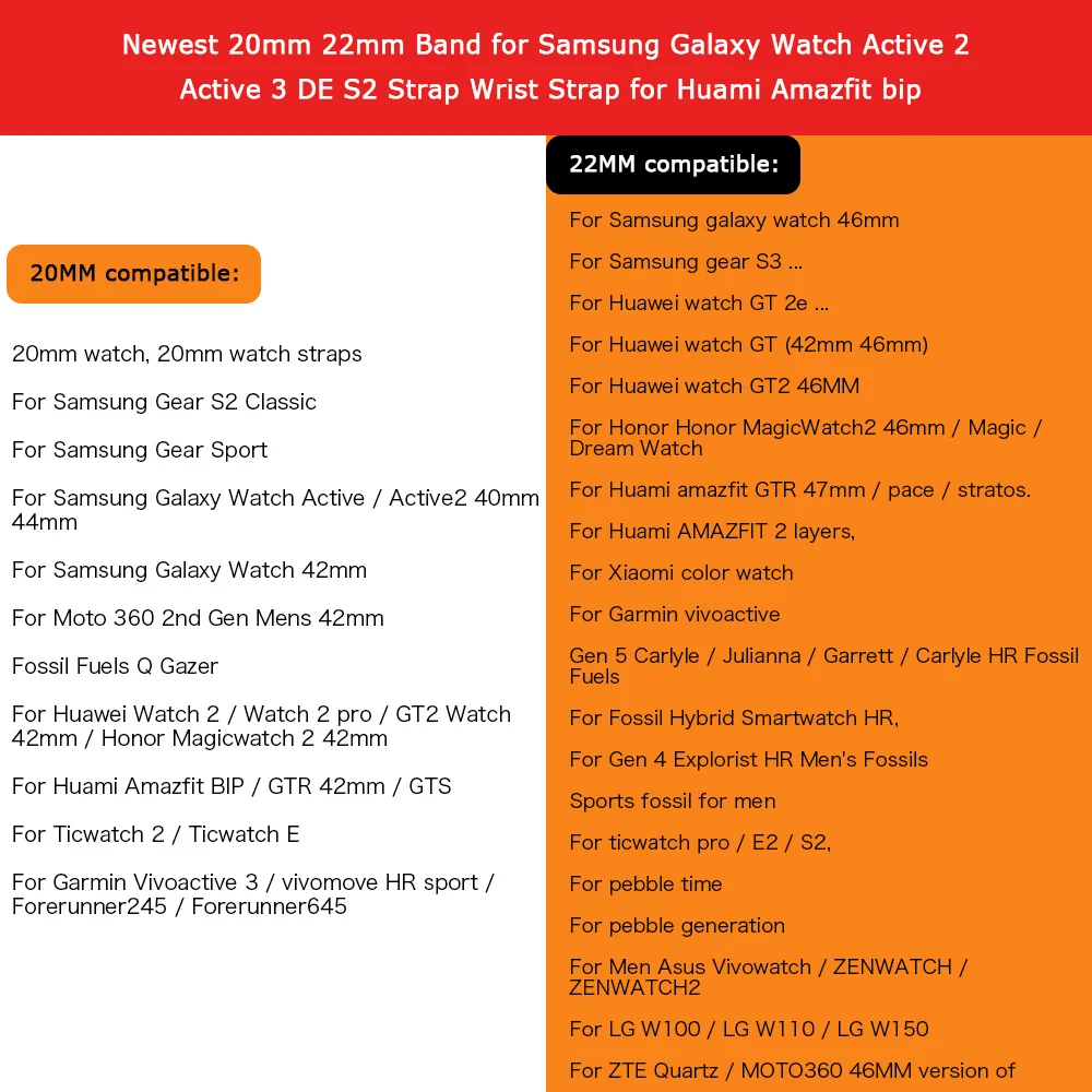 20mm/22mm Strap for Samsung Galaxy Watch 4/3/46mm/42mm/Active 2/Gear S3 Frontier Silicone Bracelet Huawei Watch GT/2/2e/Pro Band