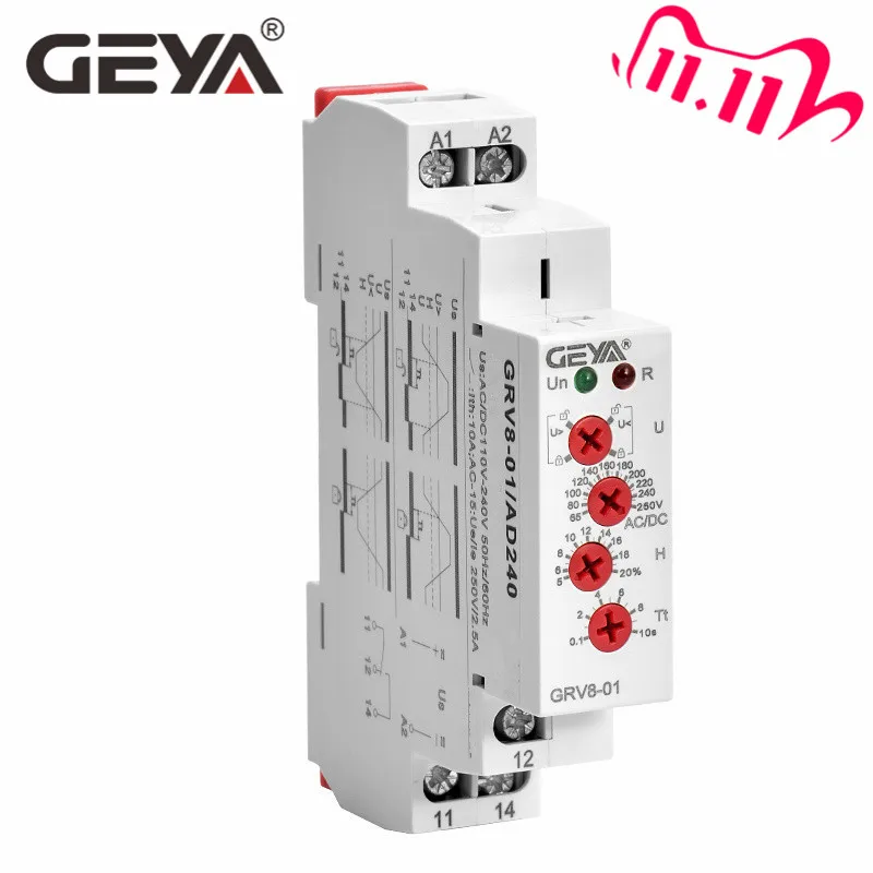 

Free Shipping GEYA GRV8-01 Single Phase Voltage Relay Adjustable Over or Under Voltage Protection Monitor Relay with LED display