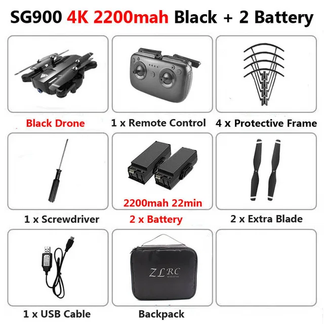 SG900 Wifi Радиоуправляемый Дрон с 4K HD Двойная камера оптический поток 22 мин Время полета Квадрокоптер FPV Профессиональный беспилотник игрушка для детей - Цвет: 2200mah 4K 2B Bag