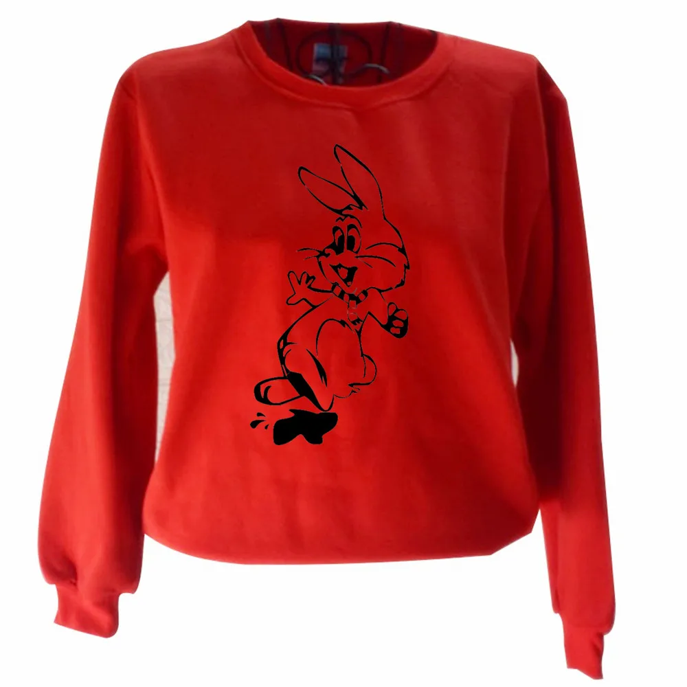

Black White Bunny Print Women Sweatshirt Fleece Without cap Beautiful lovely Warm Female Pullover Harajuku Girl Teen sweatshirt