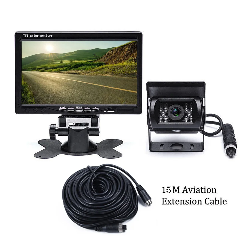 

CMOS 18 IR Rear View Backup Reversing Camera+7'' TFT LCD Car Monitor for Bus Truck+15M Video Cable+Remote Controller NTSC/PAL