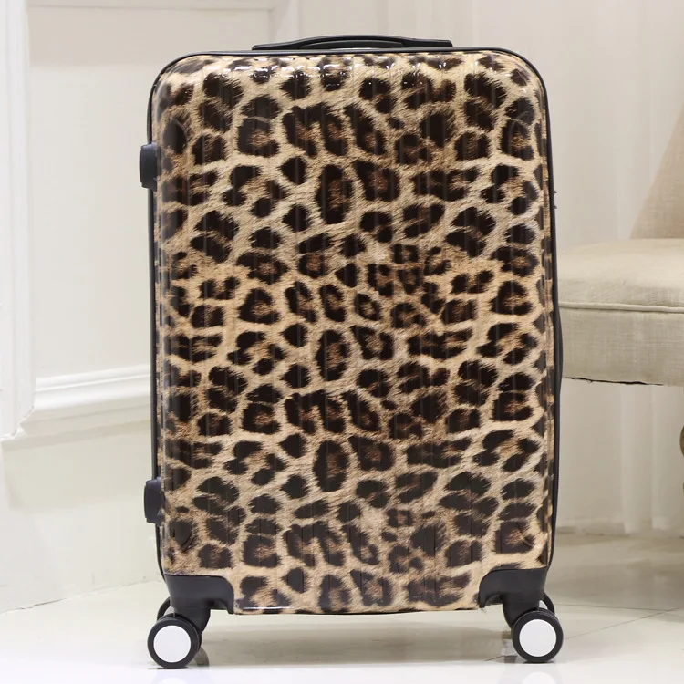 Модный чемодан на колесиках с принтом зебры и леопарда, унисекс, багаж на колесиках, дорожные сумки на колесиках, багаж - Цвет: Leopard grain
