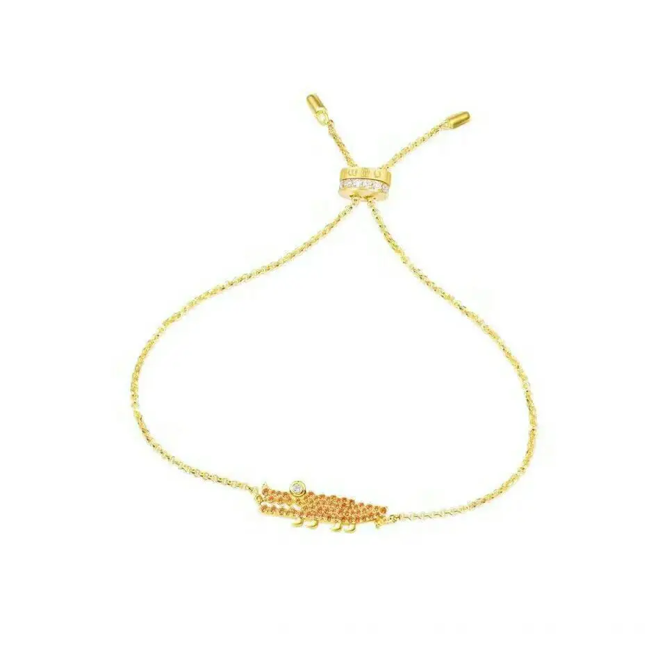 

MeiBaPJ AAA Zircon Golden Crocodile Bracelet for Women Real S925 Sterling Silver Trendy Bangle Charm Fine Party Jewelry