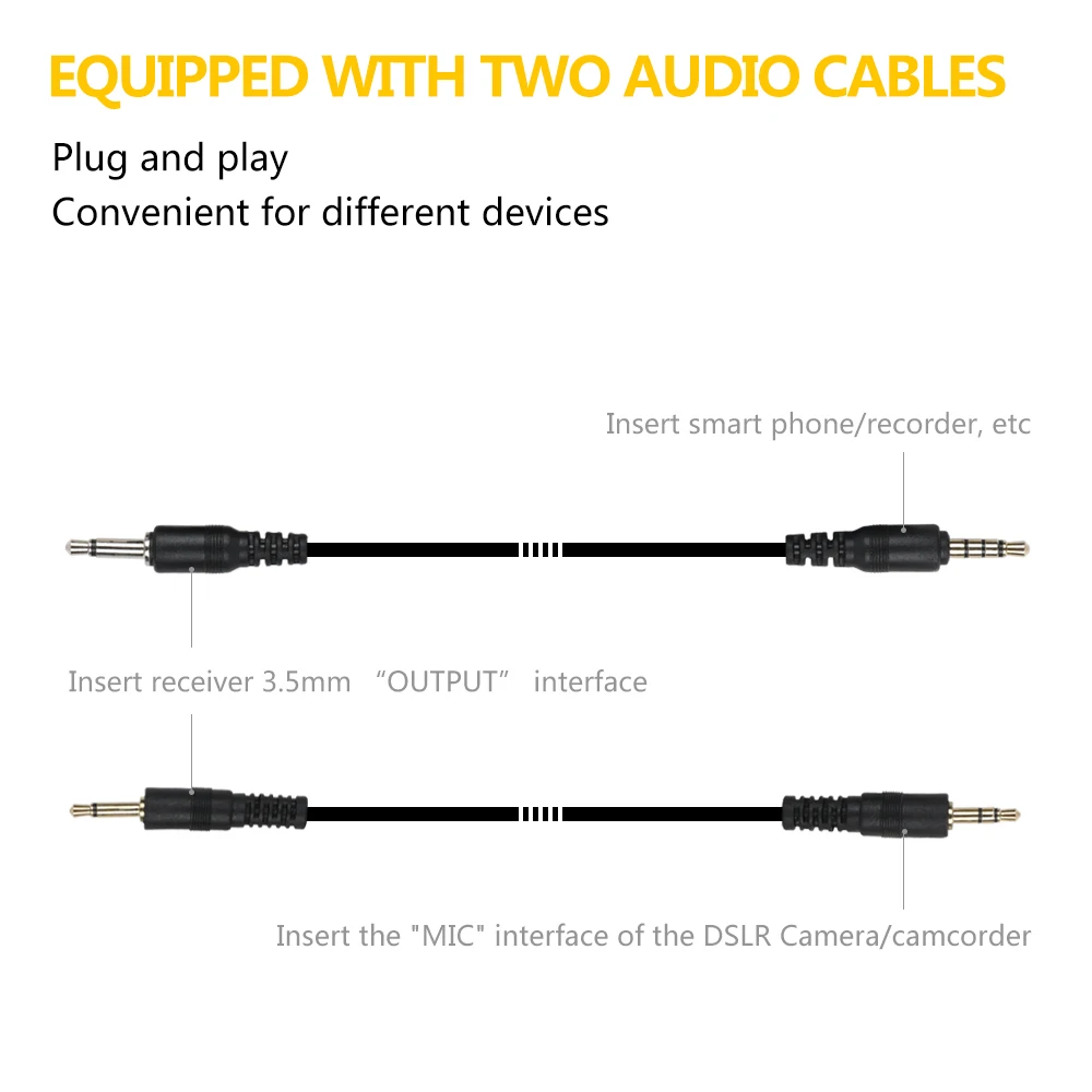 XTUGA UHF Wireless Lavalier Microphone with 16 Channels Come with Two 3.5mm Cables Up to 164ft Range for DSLR Camera Phones