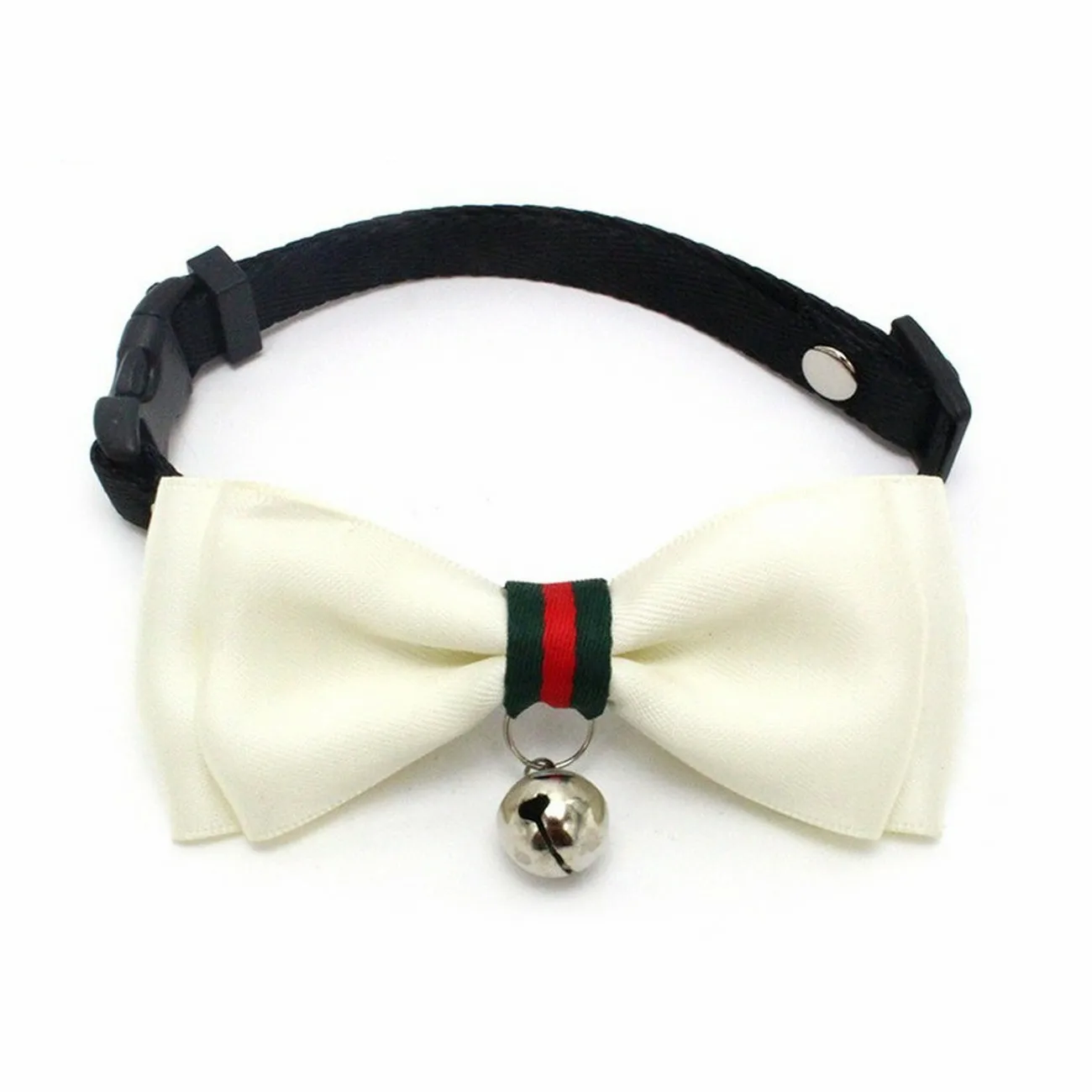 White bow neckwear Pet collar Gubati big ribbon ribbon bow dog collar copper bells cat neck ornaments factory direct pet collar rope - Цвет: White bow neckwear
