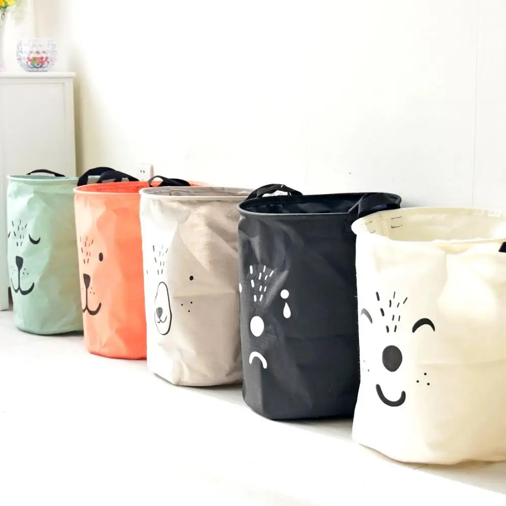 

Handheld Large Laundry Basket Cartoon Folding Storage Barrel Cotton Linen Kid Toy Dirty Clothes Sundries Organizer Basket