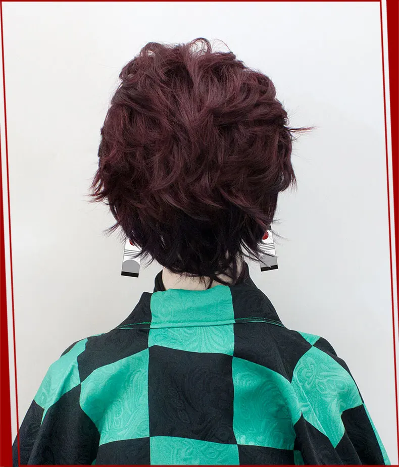 HSIU Kamado Tanjirou Аниме Косплей Костюм парик Demon Slayer: Kimetsu no Yaiba кимоно униформа плащ Хэллоуин синтетические волосы парик