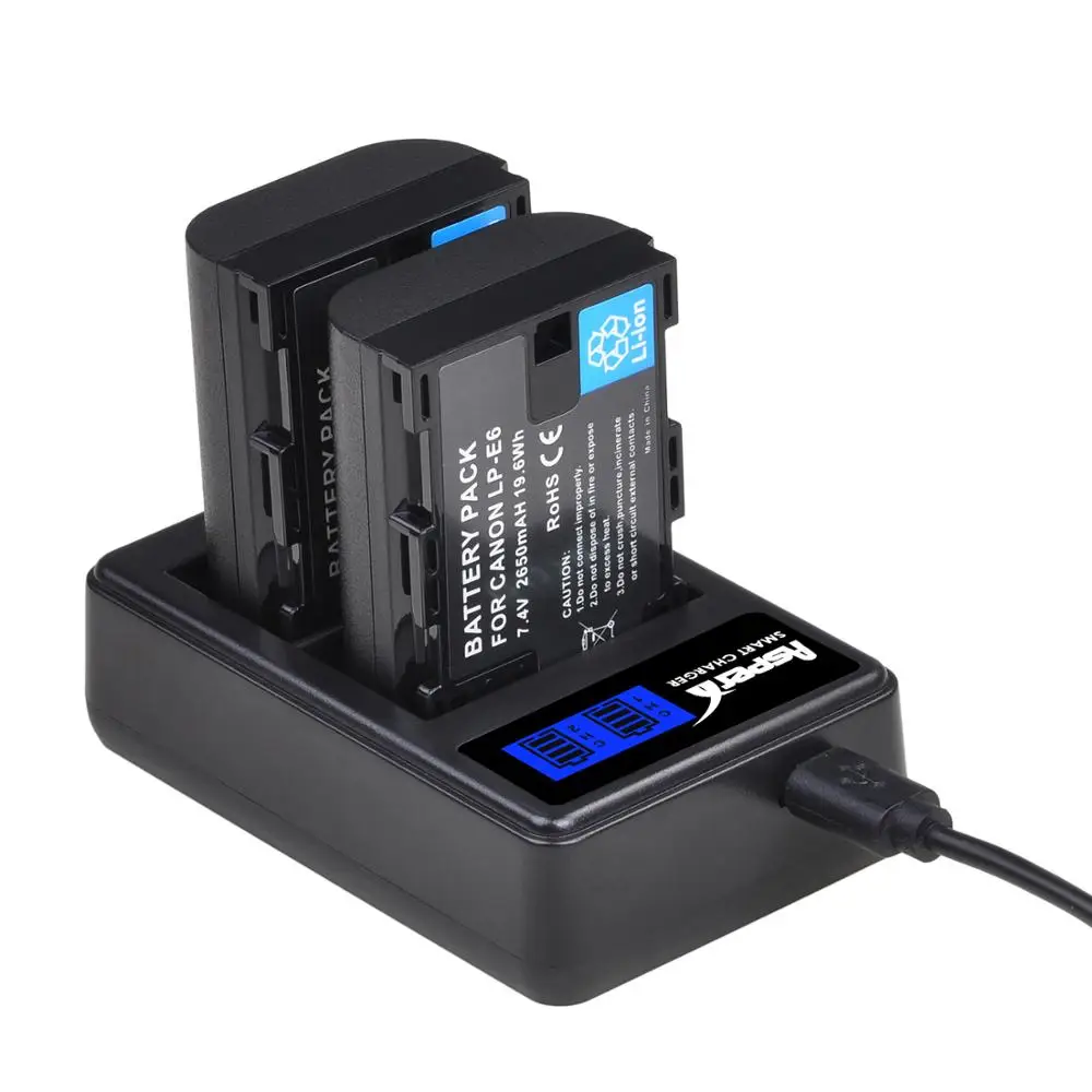 2 шт 2650mAh LP E6 батарея для Canon EOS 5D Mark IV 5D2 5DS R II III 3 6D 60D 60Da 7D 7DII + LCD двойное зарядное