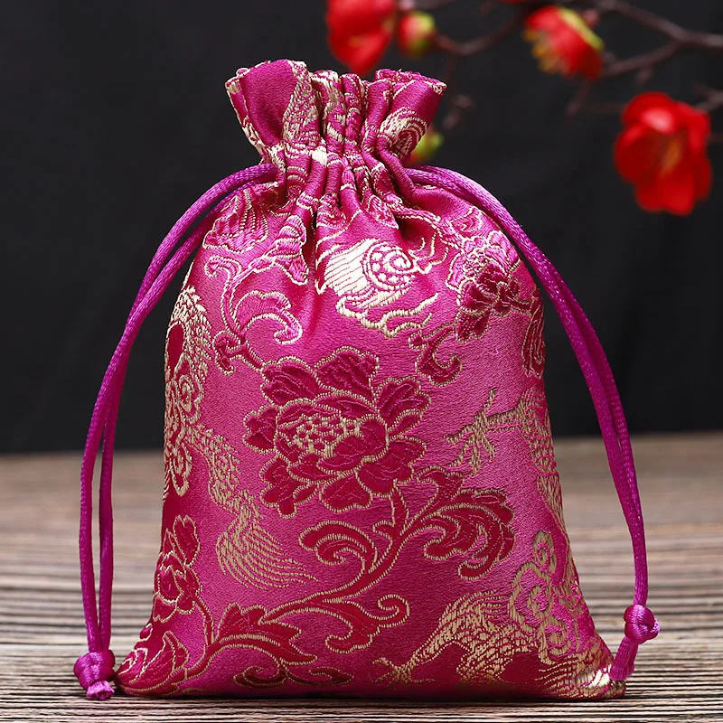 50pcs10x14cm ювелирные изделия парчовый мешок ручной вышивки упаковка с завязкой
