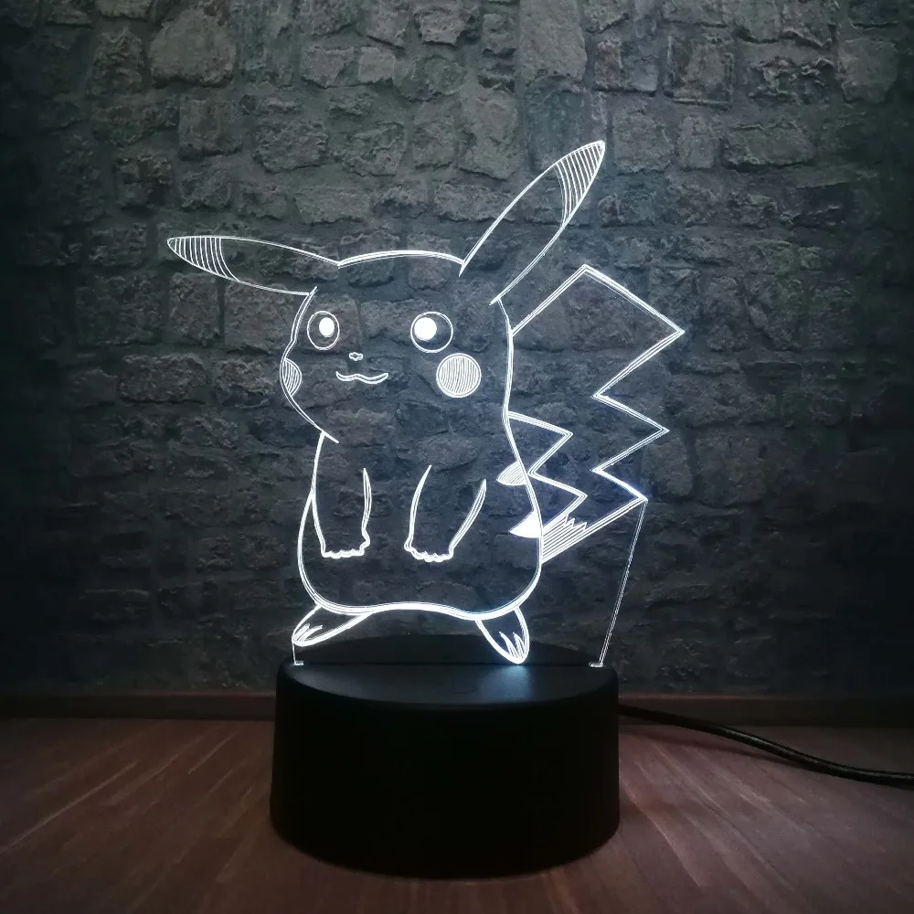 Pokemon Pikachu 3d светодиодный Ночной светильник с иллюзией, фигурка Pokemon Go, детская настольная лампа с сенсорным Usb, подарок на Рождество, декоративная лампа