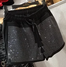Plus tamanho shorts feminino 2020 nova outono inverno elástico cintura 6xl tamanho grande perfuração quente diamante calças largas calças soltas shorts