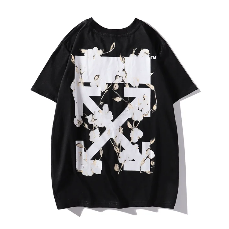 OFF-WHITE OW Цветочная полосатая футболка с короткими рукавами белая хлопковая парная свободная Мужская футболка с буквенным принтом