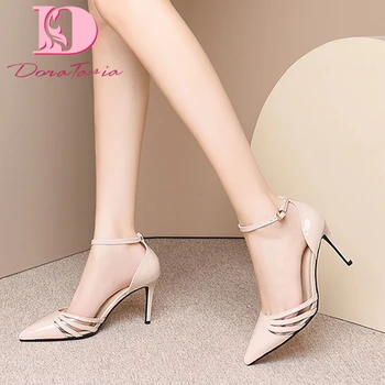 

Doratasia 2020 New Fashion Genuine Leather Thin Heels Elegant Sandals Woman Shoes Pointed Toe Buckle Strap Shoes Women Sandals