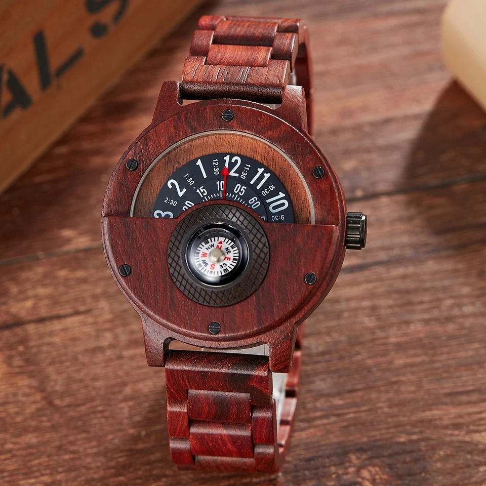Креативные мужские часы из орехового дерева, мужские часы из натурального дерева, полностью из розового дерева, мужские наручные часы, мужские часы UniqueCompass, наручные часы Reloj