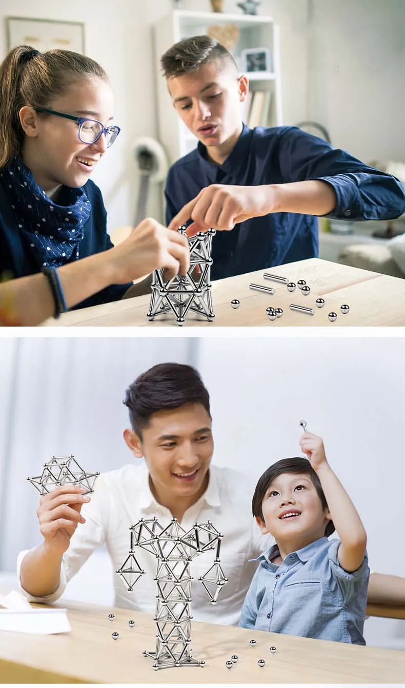 63pcs Magnet Building Blocks Construction Set 36 magnetic sticks 27 magnetic ball Puzzle Stacking Game Sculpture Desk Toys