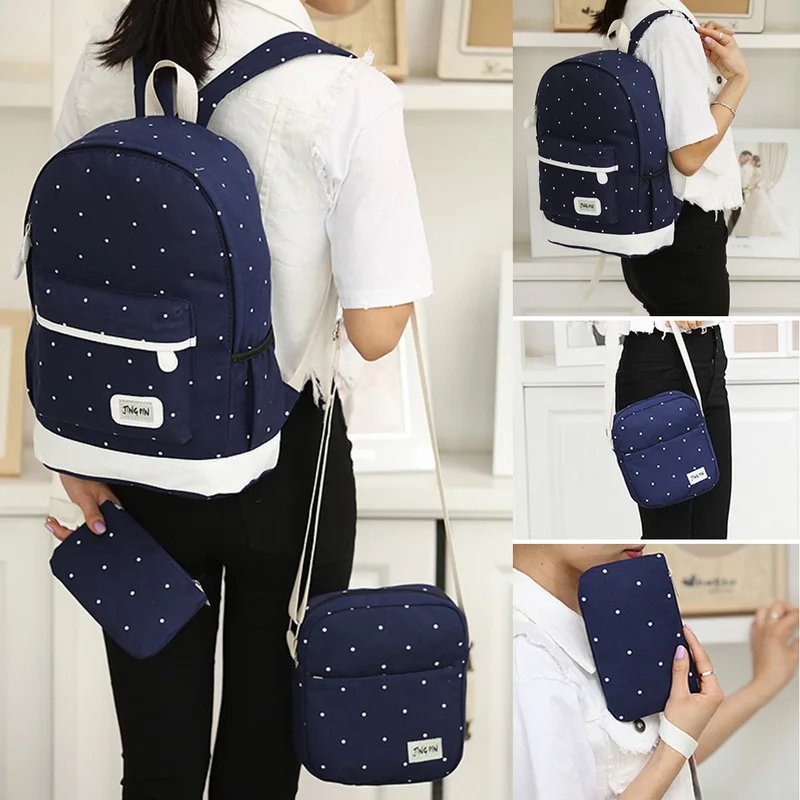 Унисекс волнистый точечный водонепроницаемый холщовый рюкзак для путешествий, Студенческая сумка на плечо, комплект школьной сумки