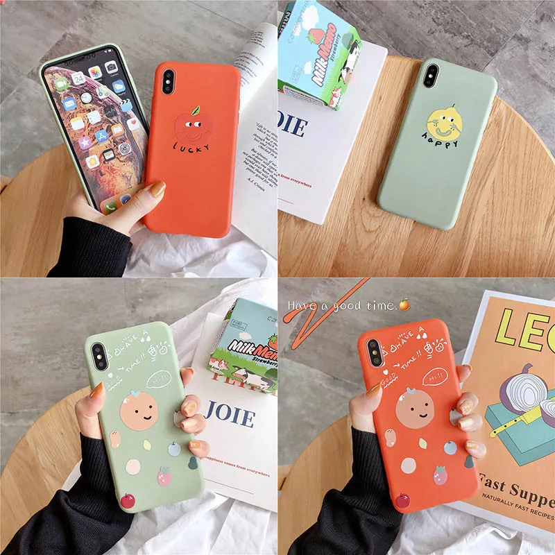 Phone Case for iphone xr x xsmax xs mobile accessories Cute Soft etui 7 8 6 6s plus Emboss Fruit Smiley Pattern Cover | Мобильные