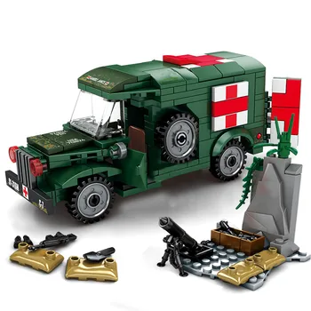 

262PCS Military WW2 Ambulance model Building Blocks Army truck US Soldier Bricks SET Educational car toys for children