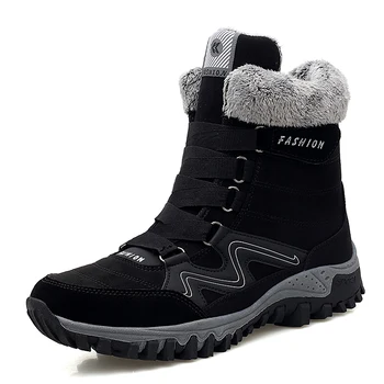 

2020 Leather Men Boots Winter With Fur Super Warm Snow Boots Men Work Casual Shoes Sneakers High Top Rubber Ankle Boots Female