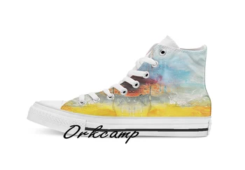 

Yellow Blue Abstract Art Print Custom Casual High Top lace-up Canvas shoes sneakers Drop shipping