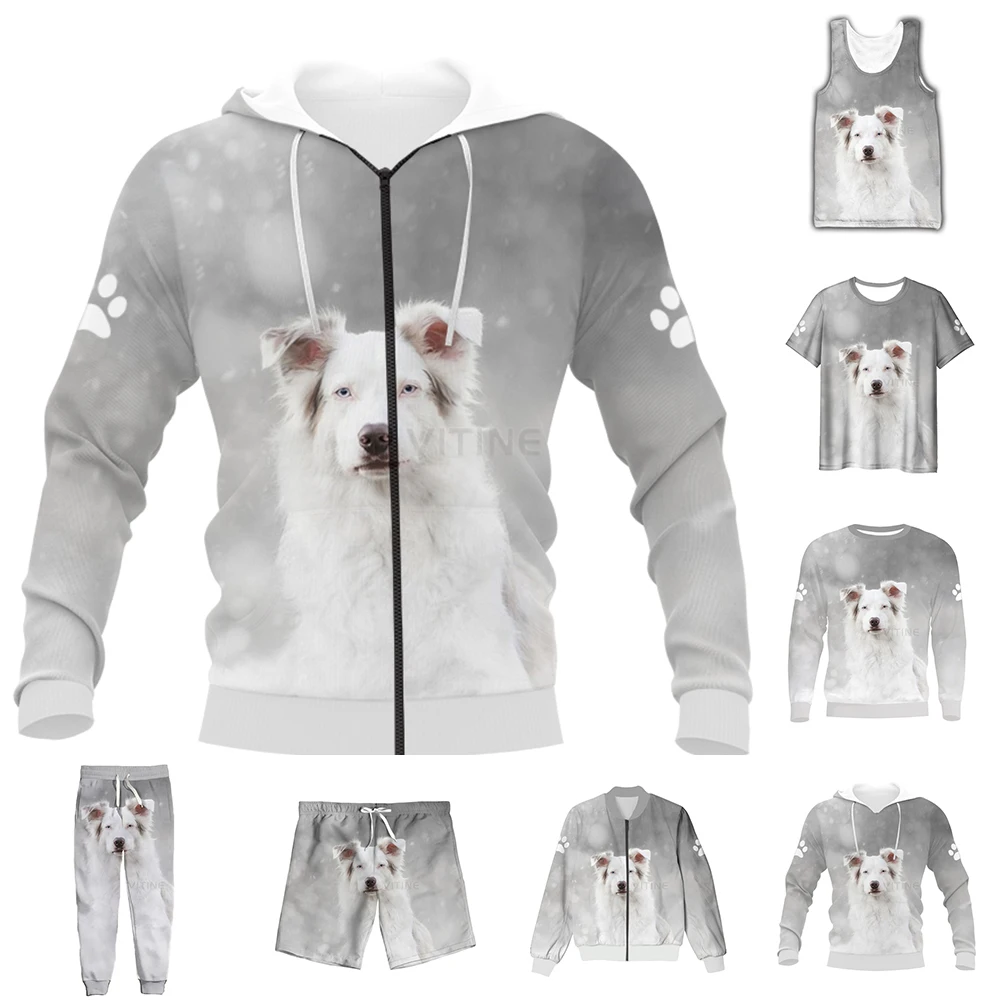 

New Funny 3D Full Print Animal Berger Blanc Suisse T-shirt/Sweatshirt/Zip Hoodies/Thin Jacket/Pants Four Seasons Casual Suit V46