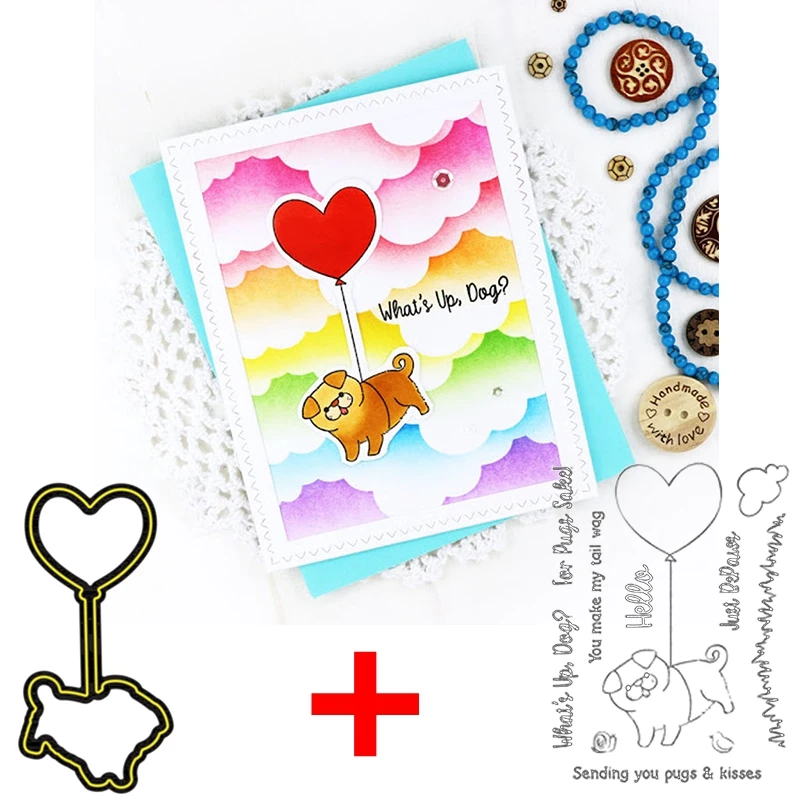 What's up Dog? Clear Stamp+Die Cut Heart Balloon&ampFlying Dog+Phrases stamps and dies 2020 For DIY Card Making | Дом и сад