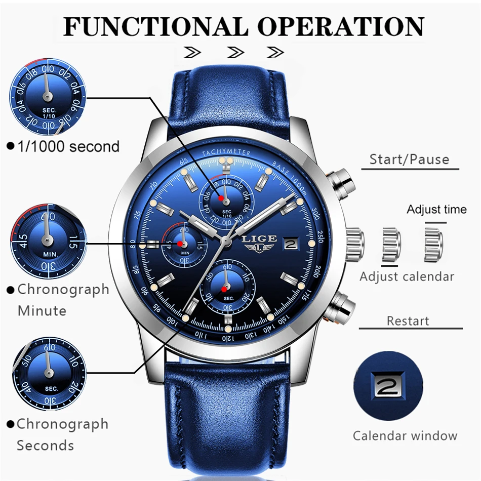 Reloj Hombre LIGE New Watches Mens Top Luxury Brand Chronograph Sport Man Watch For Men Military Leather Clock Quartz Wristwatch